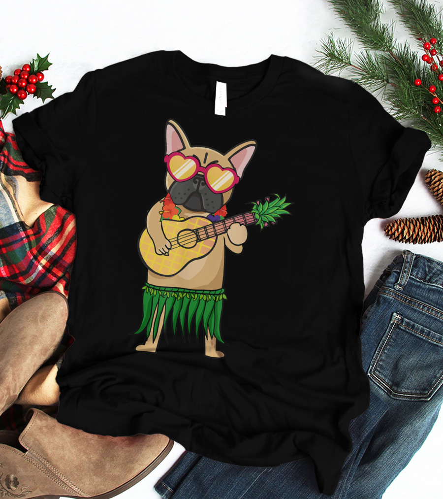 French Bulldog Hawaiian Ukulele Summer Costume T-Shirt