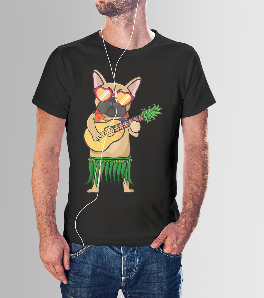French Bulldog Hawaiian Ukulele Summer Costume T-Shirt