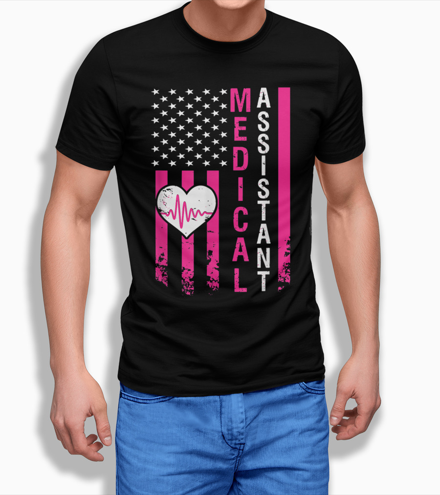 Medical Assistant Heartbeat American Flag T-Shirt