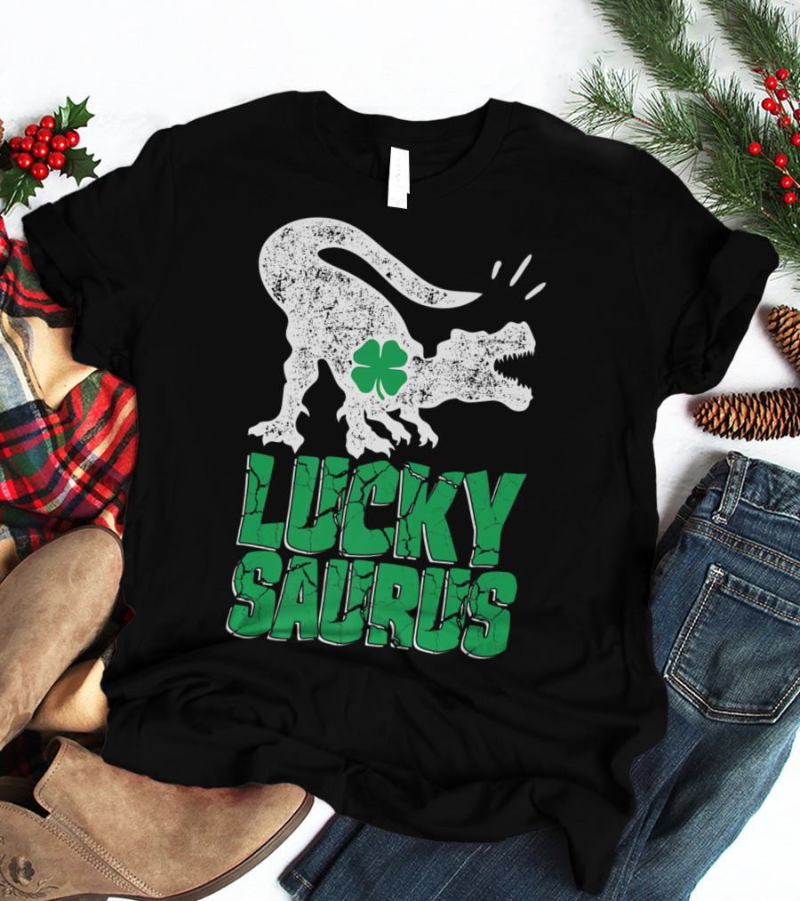 Lucky Saurus Irish Dinosaur Rex T-Shirt