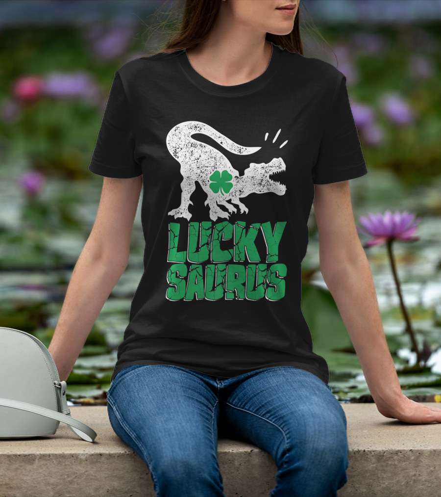 Lucky Saurus Irish Dinosaur Rex T-Shirt