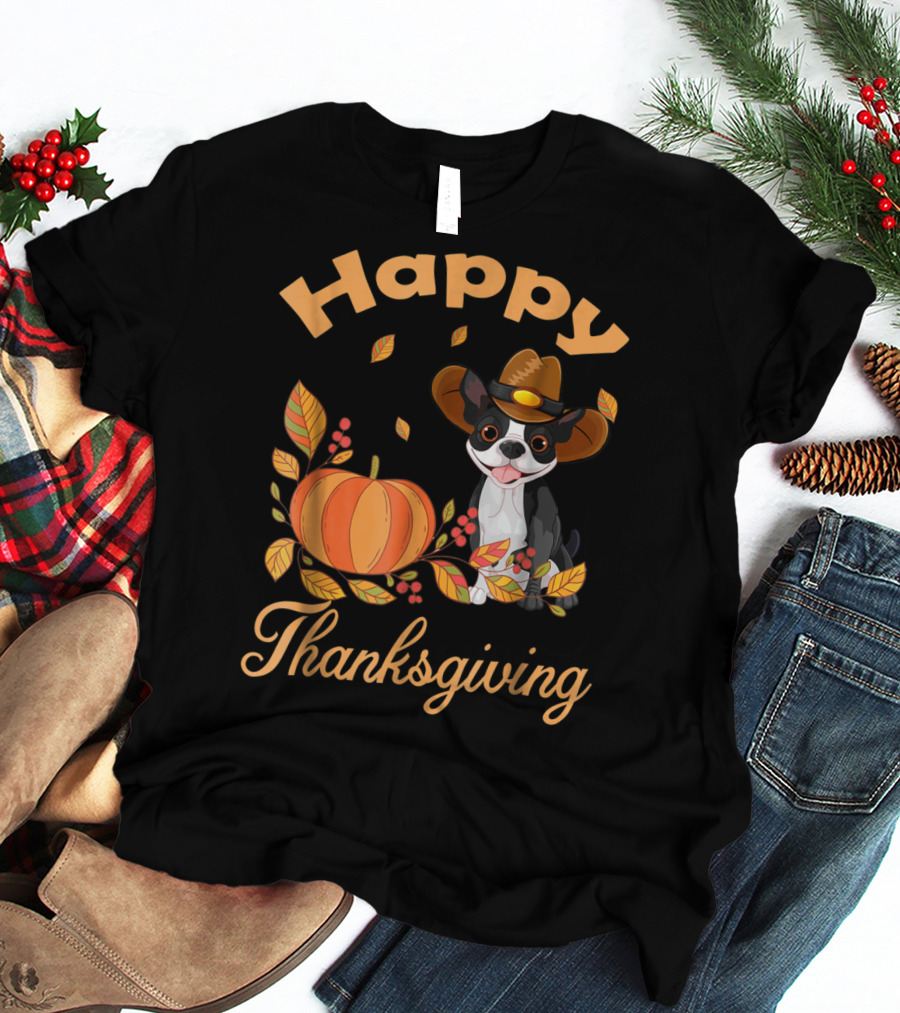 Happy Thanksgiving Boston Terriers Pilgrim T-Shirt