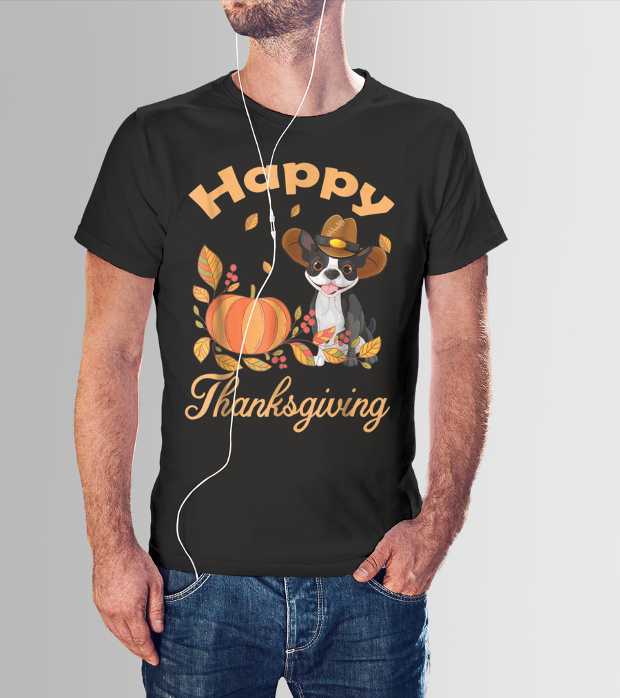 Happy Thanksgiving Boston Terriers Pilgrim T-Shirt