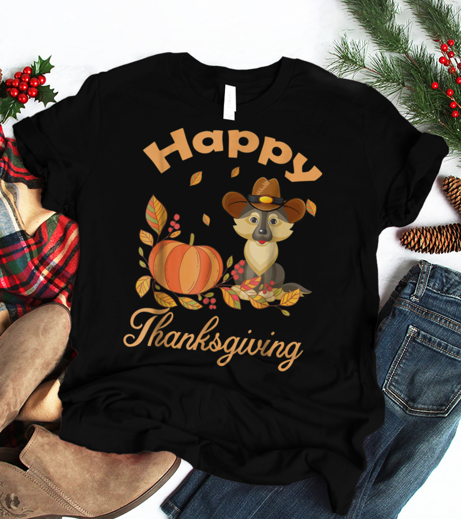 Happy Thanksgiving German Shepherd Pilgrim Pumpkin Autumn Leaves T-Shirt
