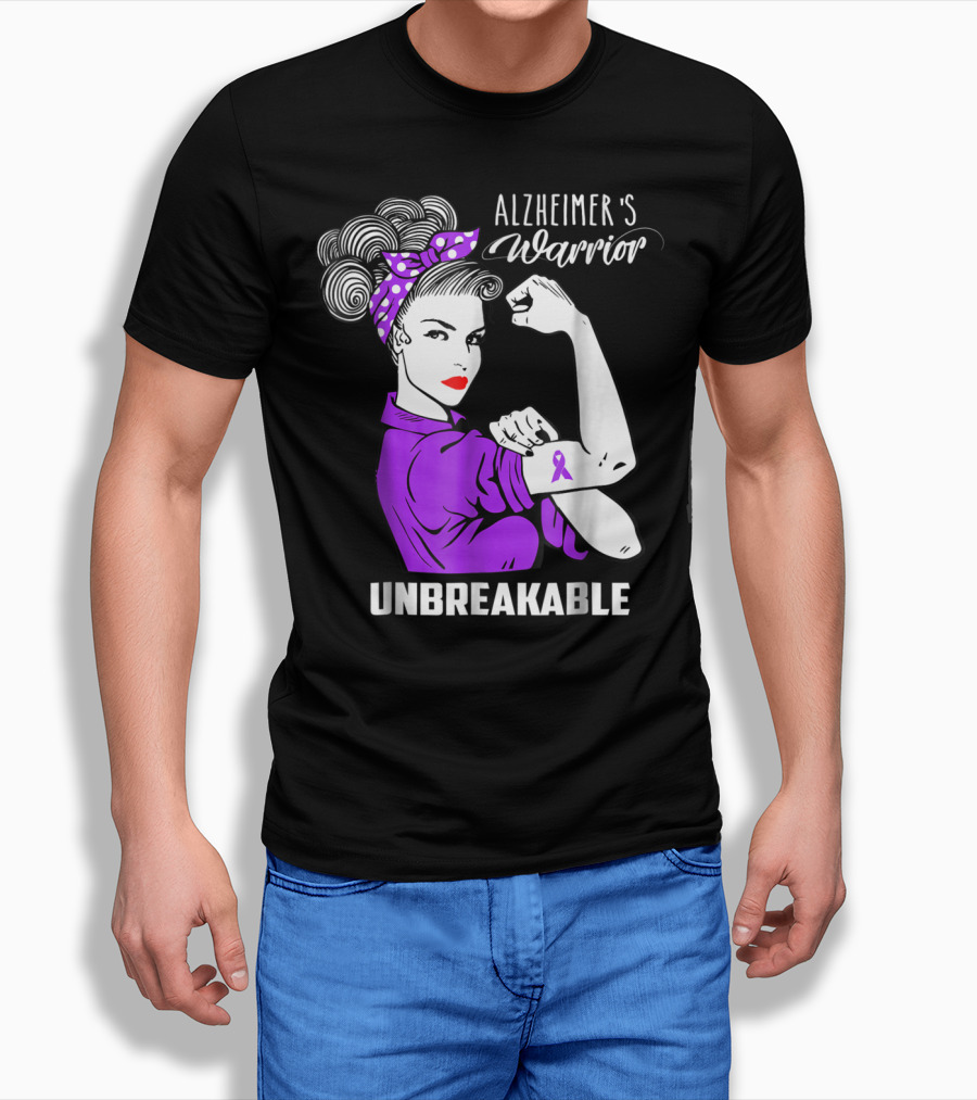 Alzheimer's Warrior Unbreakable Ribbon Retro Rosie T-Shirt