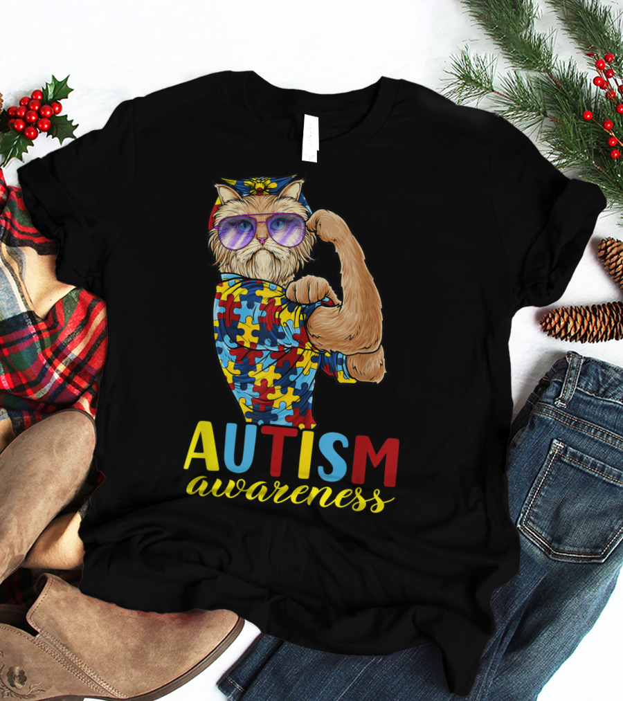 Autism Awareness Unbreakable Cat With Puzzle T-Shirt
