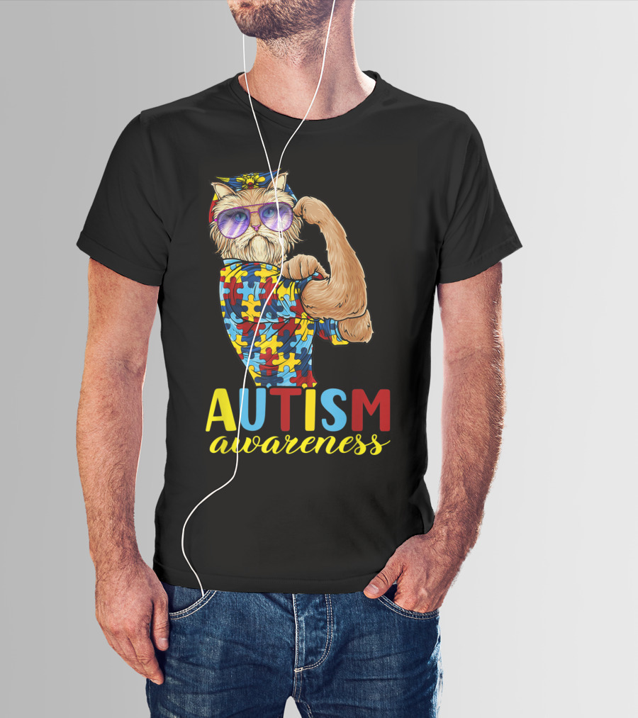 Autism Awareness Unbreakable Cat With Puzzle T-Shirt