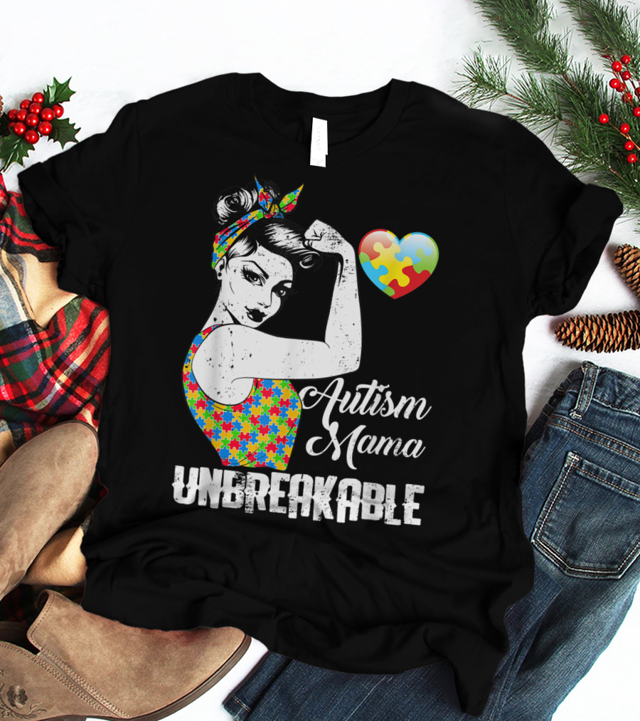 Autism Mama Unbreakable Love Puzzle Heart Awareness T-Shirt