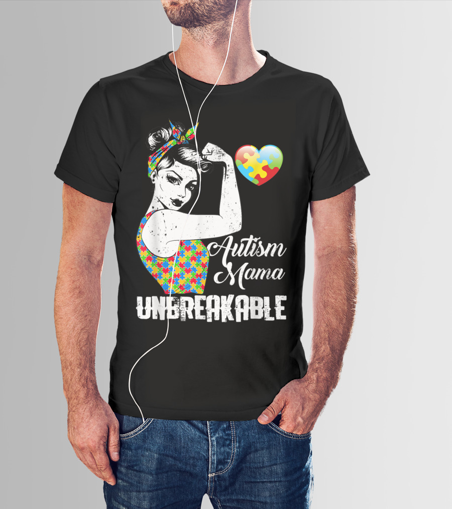 Autism Mama Unbreakable Love Puzzle Heart Awareness T-Shirt
