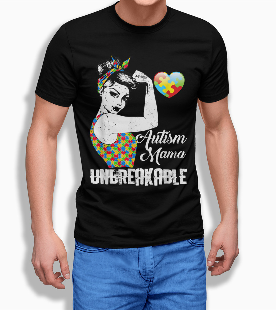 Autism Mama Unbreakable Love Puzzle Heart Awareness T-Shirt