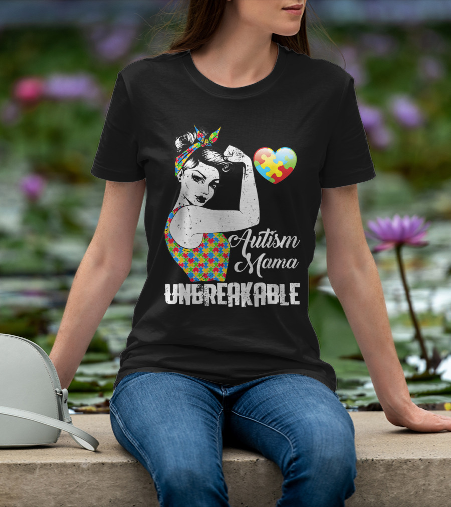 Autism Mama Unbreakable Love Puzzle Heart Awareness T-Shirt