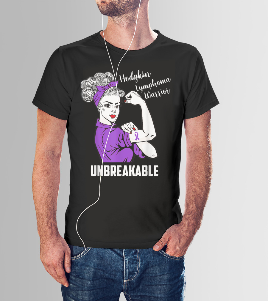 Hodgkin Lymphoma Warrior Unbreakable Rosie The Riveter Awareness T-Shirt