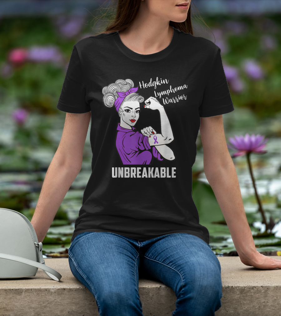 Hodgkin Lymphoma Warrior Unbreakable Rosie The Riveter Awareness T-Shirt