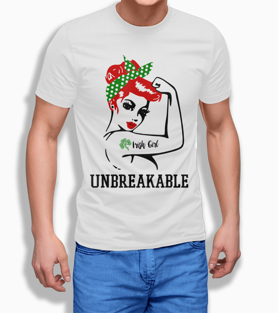 Irish Girl Unbreakable Shamrock Tattoo Rosie Riveter T-Shirt