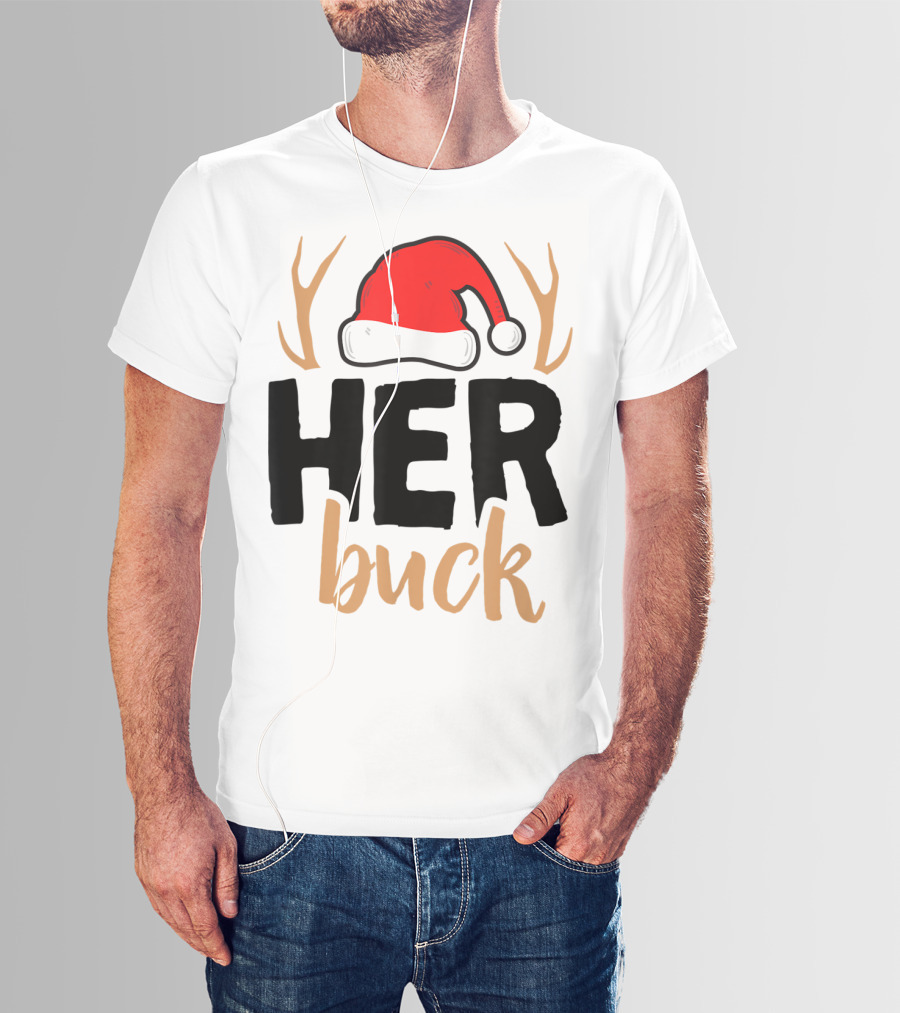 Her Buck Christmas Antlers Santa Hat Matching Mens T-Shirt