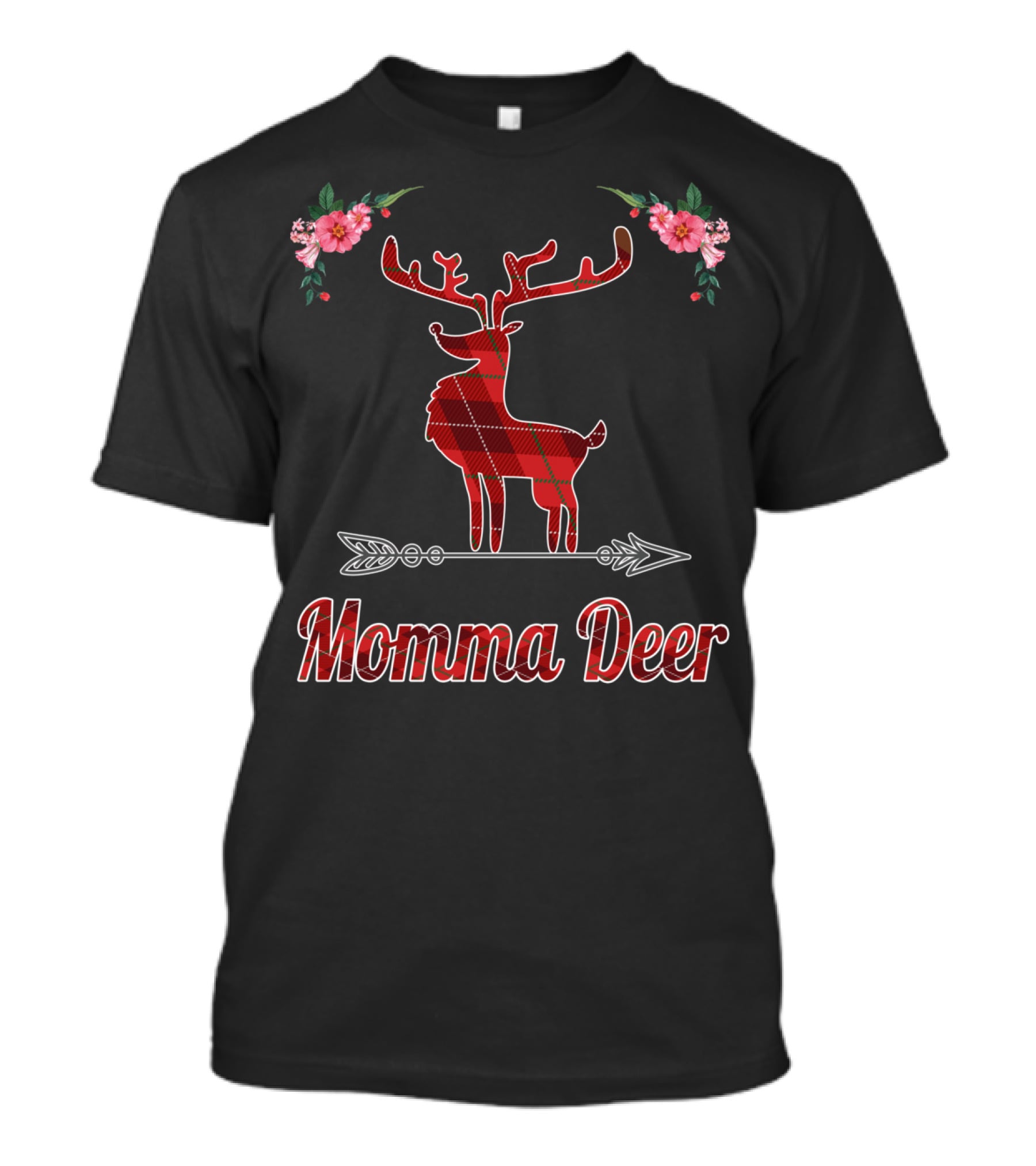 Red Plaid Momma Deer Buffalo Reindeer Floral T-Shirt