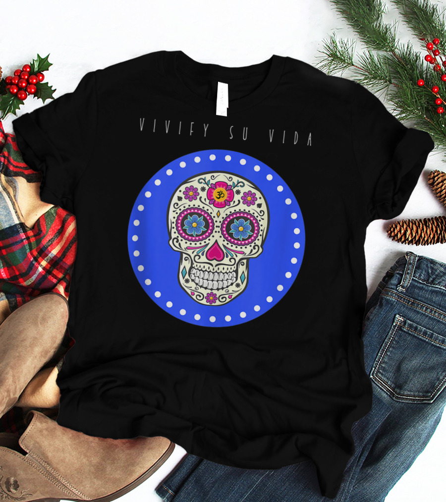 Vivify Su Vida Sugar Skull Blue Circle T-Shirt