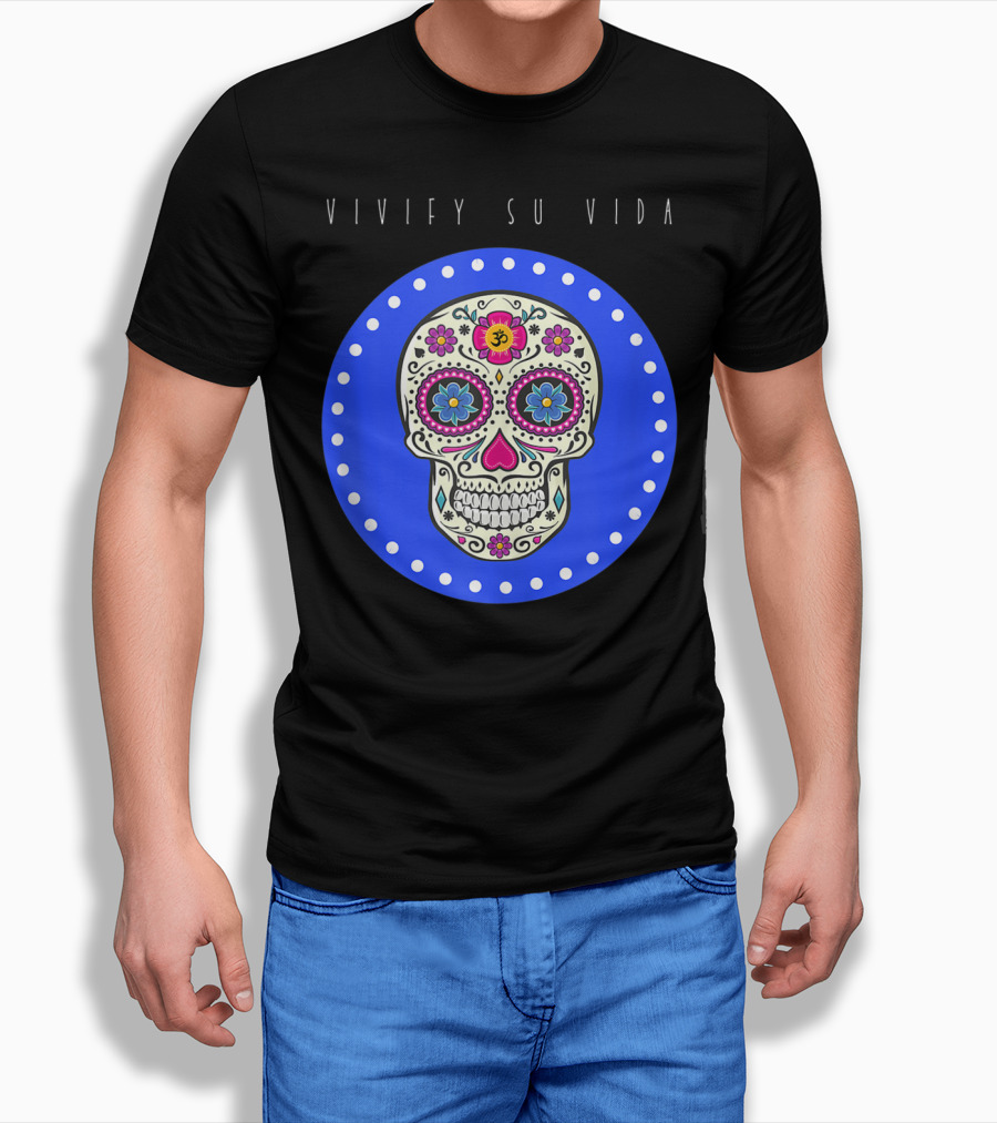 Vivify Su Vida Sugar Skull Blue Circle T-Shirt