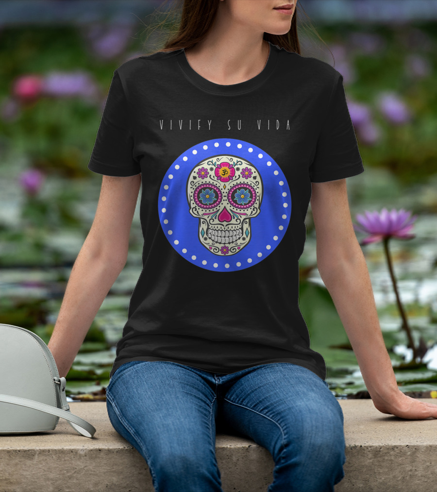 Vivify Su Vida Sugar Skull Blue Circle T-Shirt