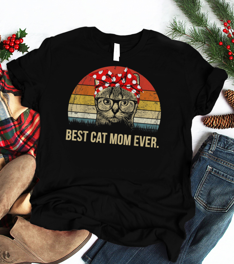 Best Cat Mom Ever Vintage Retro Graphic Cat MomyGift T-Shirt