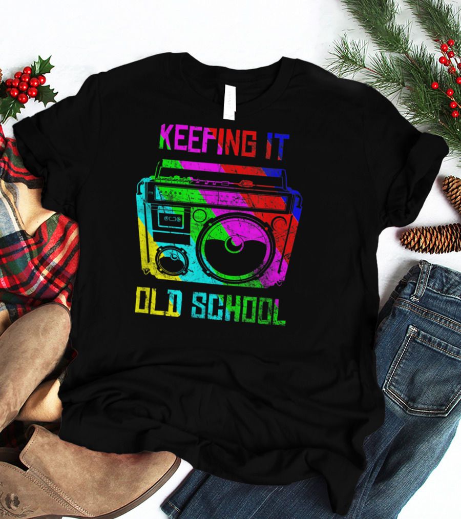 Keeping It Old School Boombox Retro Rainbow 80s Vibes T-Shirt