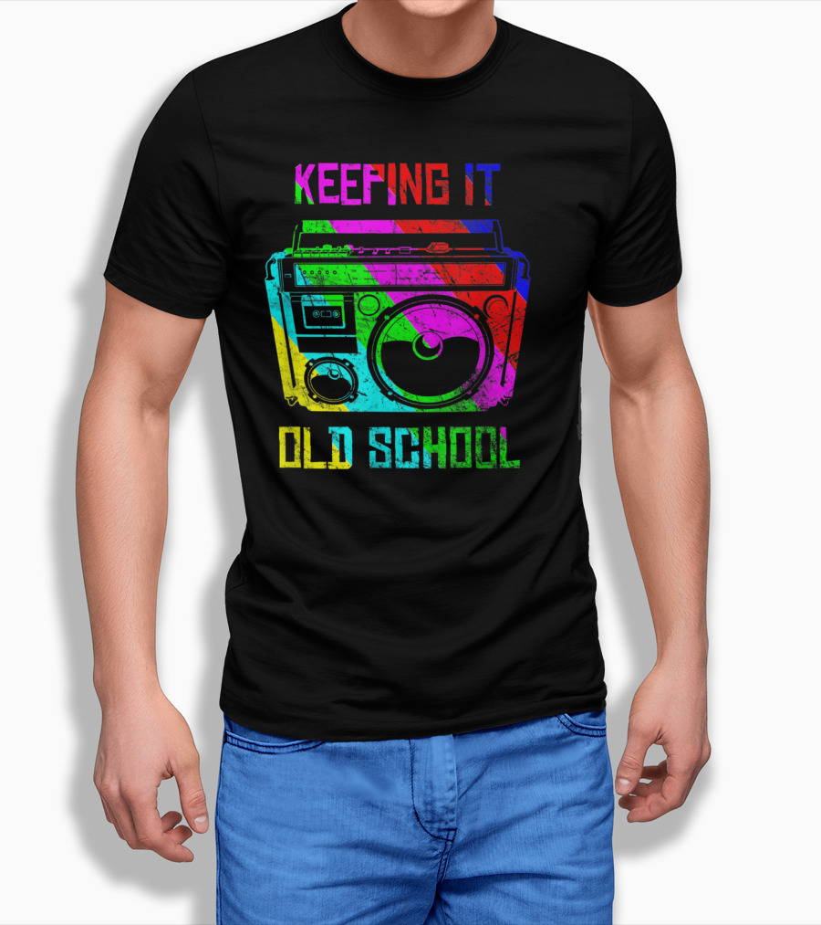 Keeping It Old School Boombox Retro Rainbow 80s Vibes T-Shirt