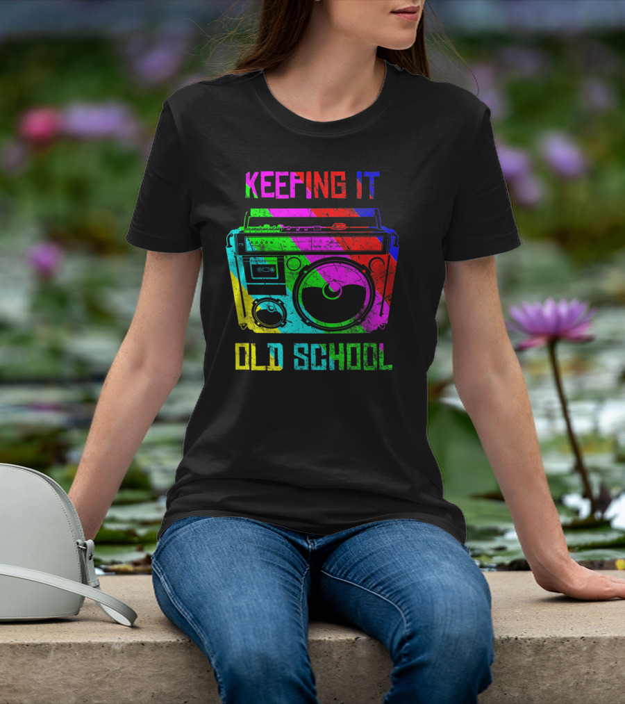 Keeping It Old School Boombox Retro Rainbow 80s Vibes T-Shirt