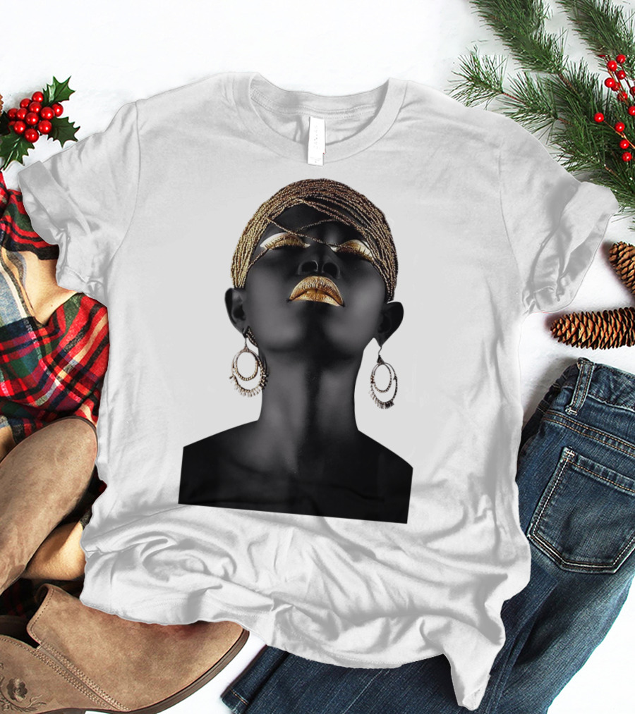 Afrocentric Midnight Queen Regal Gold Embellishments T-Shirt