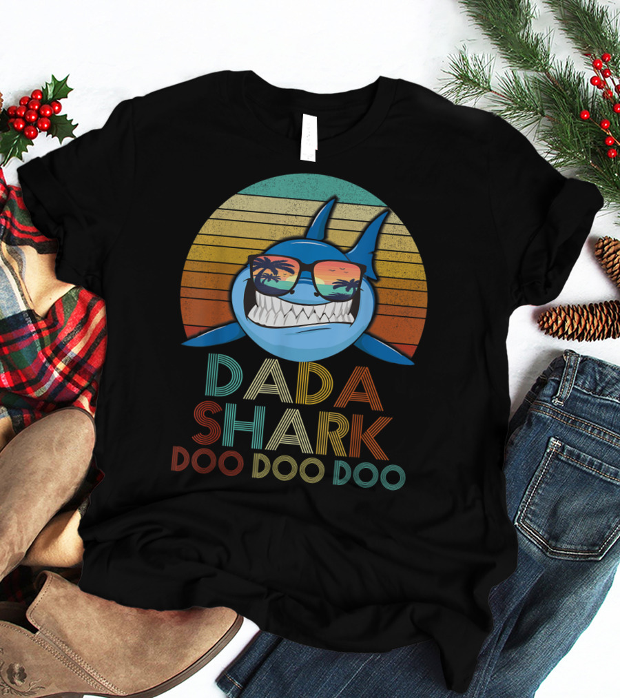 Dada Shark Doo Doo Doo Retro Sunglasses Sunset T-Shirt