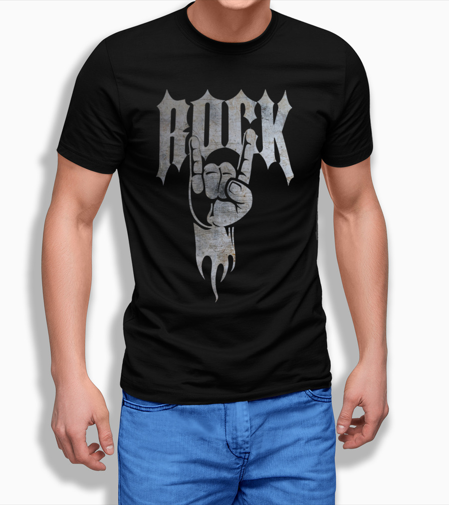 Distressed Metal Rock Hand Sign 80's T-Shirt