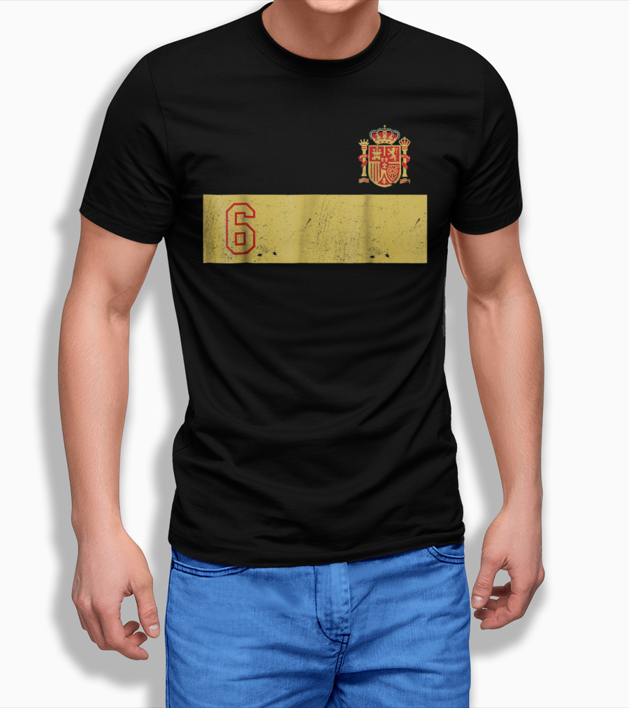Espana Roja Futbol Camiseta Number 6 Crest T-Shirt