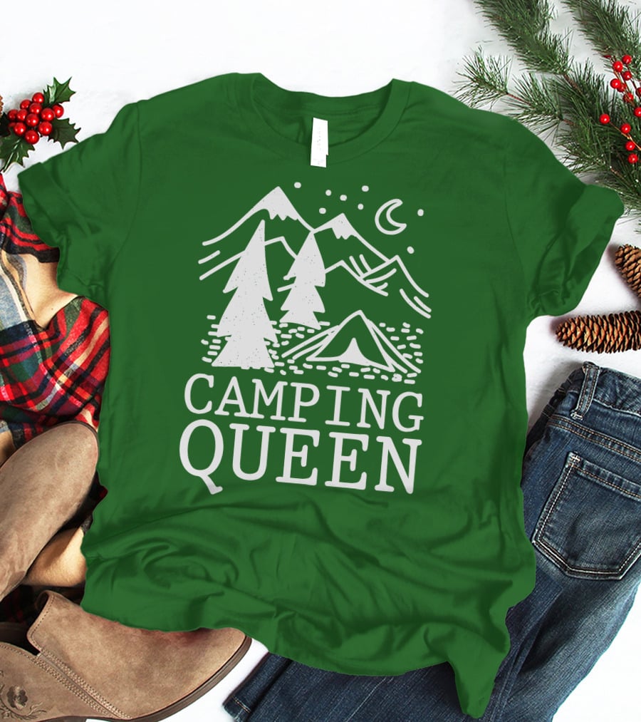 Camping Queen Mountain Tent Moon Forest Adventure T-Shirt