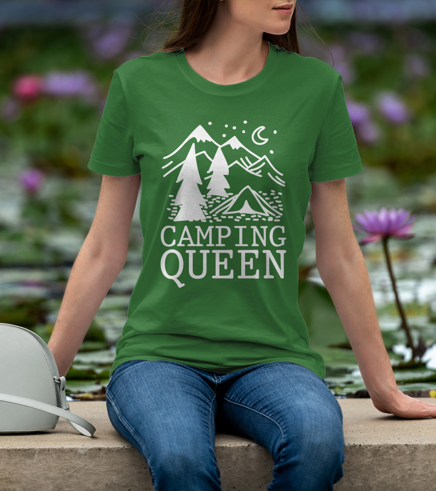 Camping Queen Mountain Tent Moon Forest Adventure T-Shirt