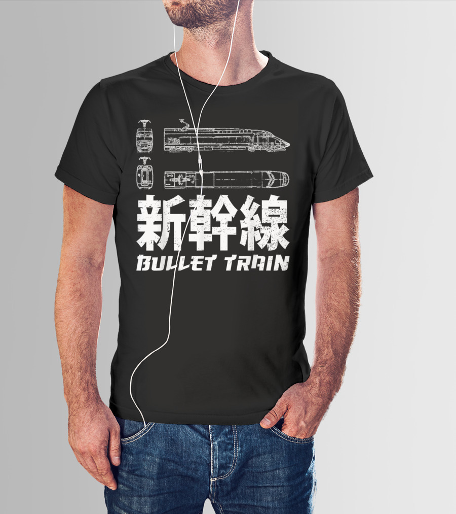 Shinkansen Bullet Train Blueprint Japanese Text T-Shirt