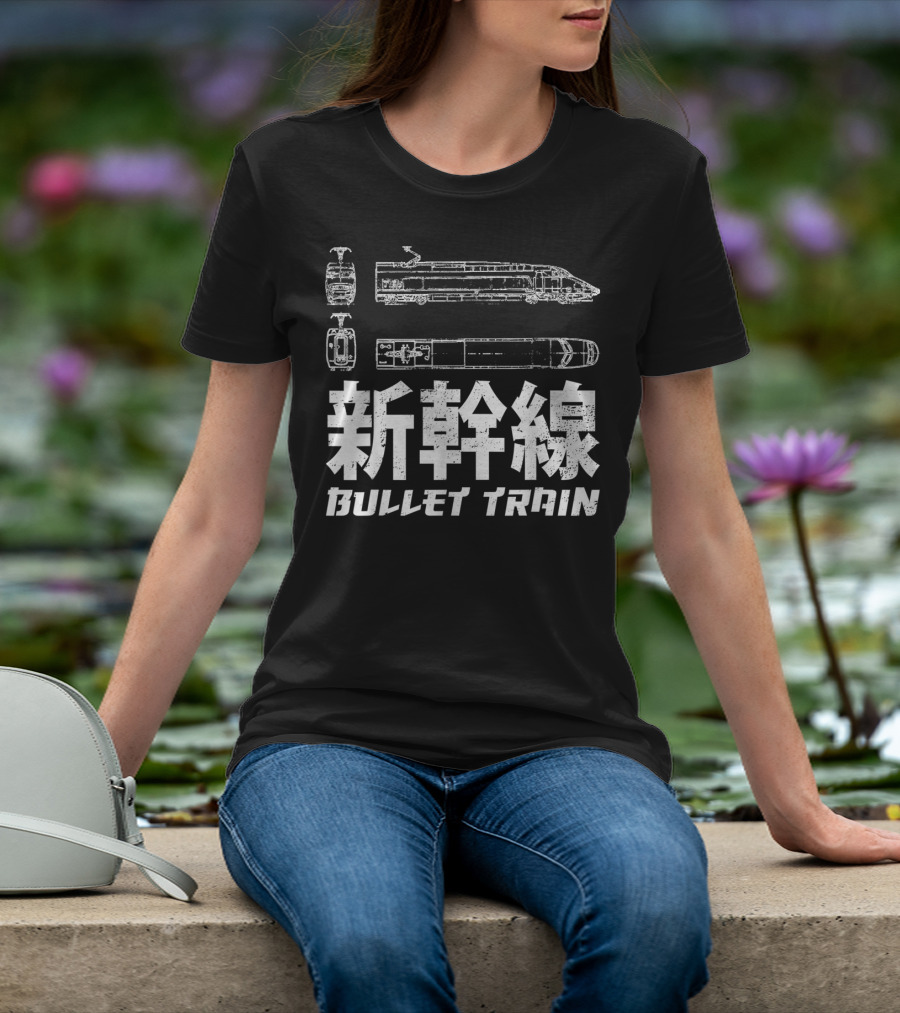 Shinkansen Bullet Train Blueprint Japanese Text T-Shirt