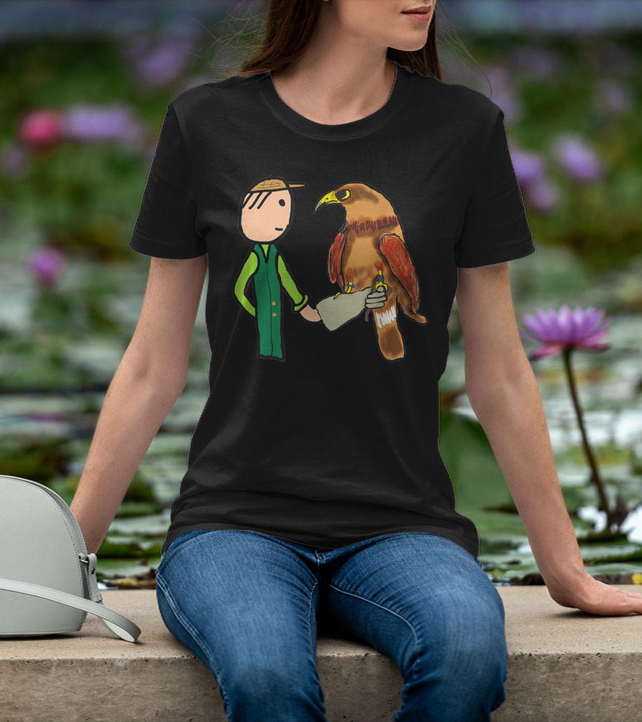 Falconry Handler With Illustrated Bird Of Prey T-Shirt