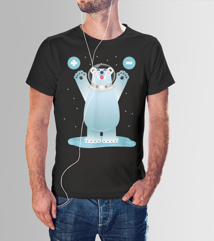 Funny Polar Bear In Space Helmet With Plus And Minus Chemistry Symbols T-Shirt