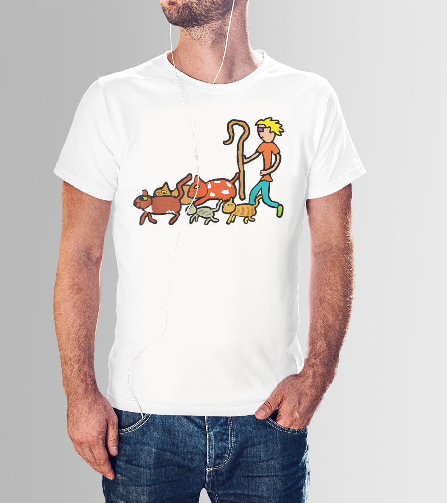 Herding Cats Cartoon Shepherd With Colorful Cats Scene T-Shirt