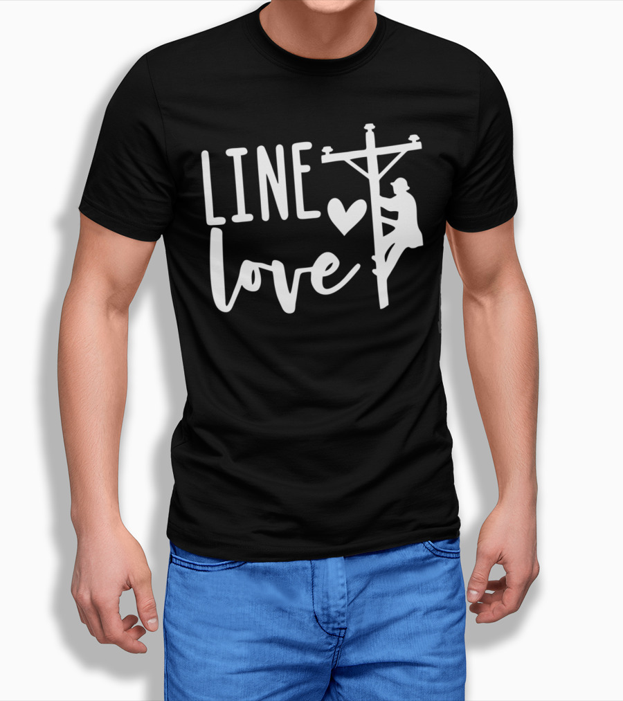 Line Love Lineman and Line Wife Climbing Silhouette with Heart T-Shirt