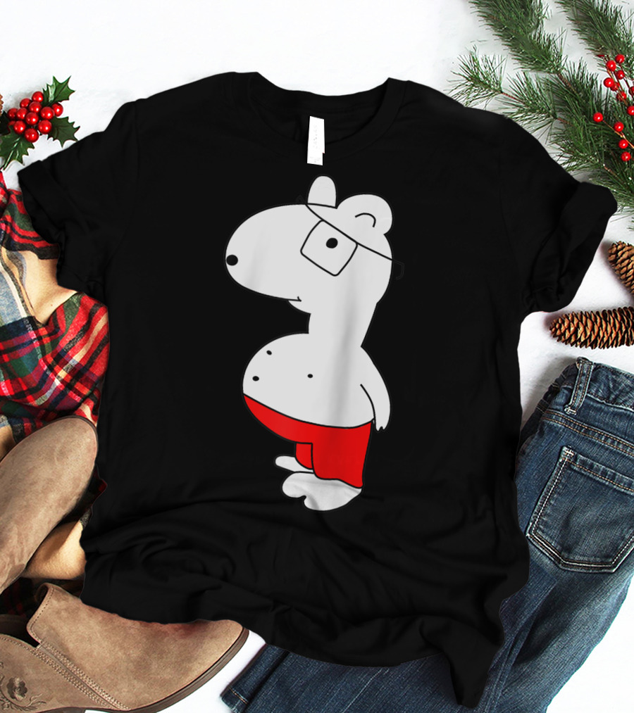 Marcuskun Bear Character With Glasses And Red Shorts T-Shirt