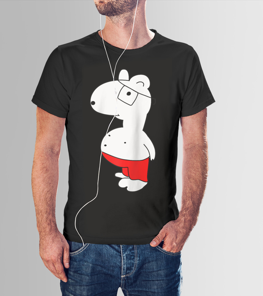 Marcuskun Bear Character With Glasses And Red Shorts T-Shirt