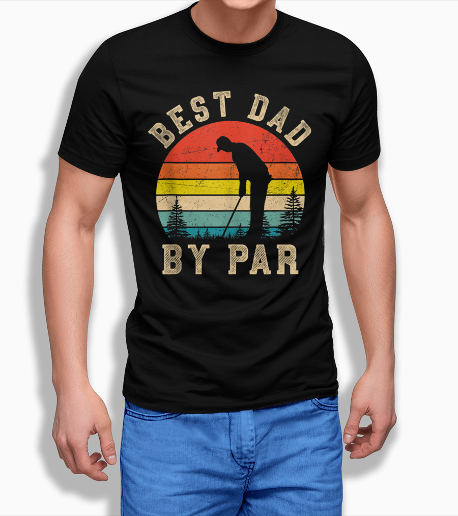 Best Dad By Par Daddy Golf Lover Golfer Retro Vintage Sunset T-Shirt
