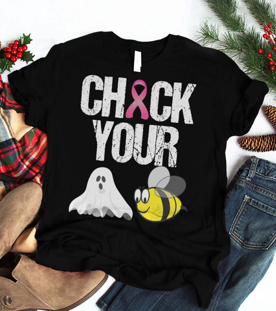 Check Your Boo Bees Funny Breast Cancer Awareness Ghost Bee Pink T-Shirt