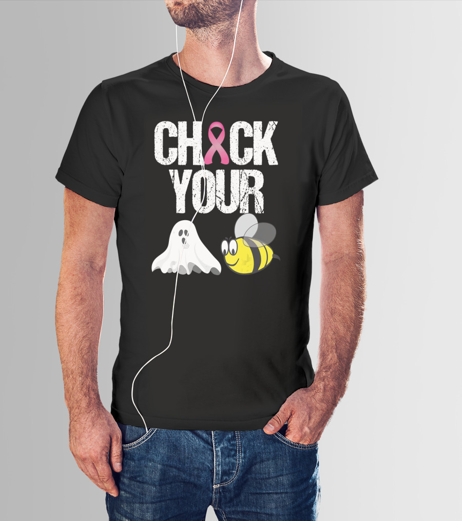 Check Your Boo Bees Funny Breast Cancer Awareness Ghost Bee Pink T-Shirt