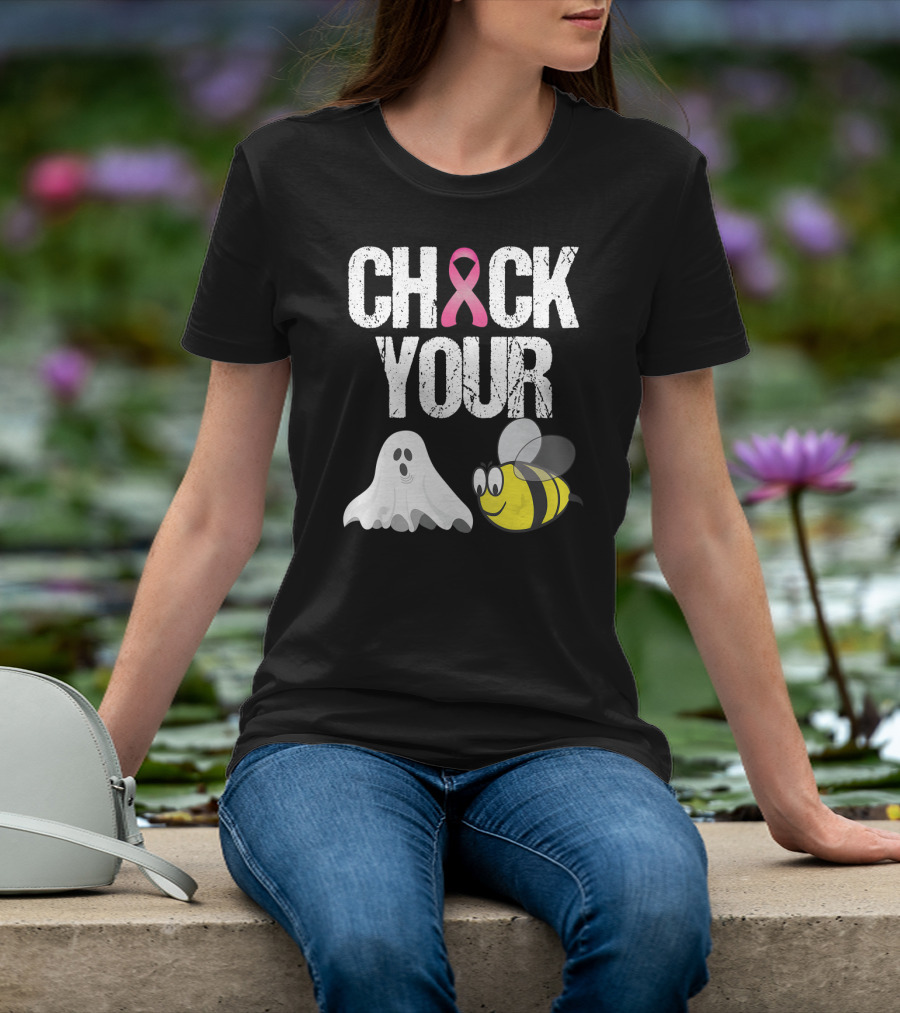 Check Your Boo Bees Funny Breast Cancer Awareness Ghost Bee Pink T-Shirt