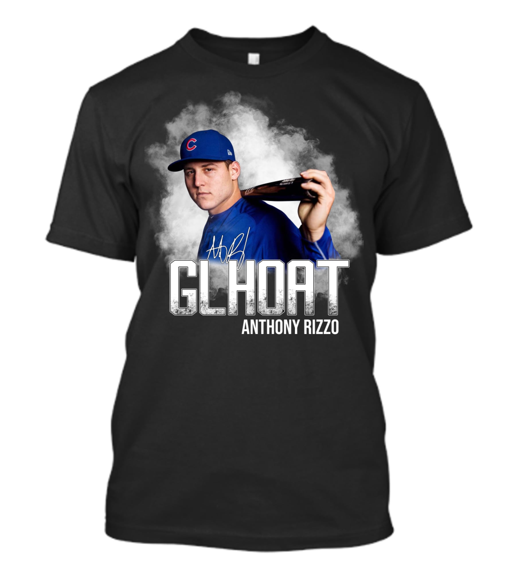 Chicago Cubs Glhoat Anthony Rizzo Signature Blue Smoke Background T-Shirt