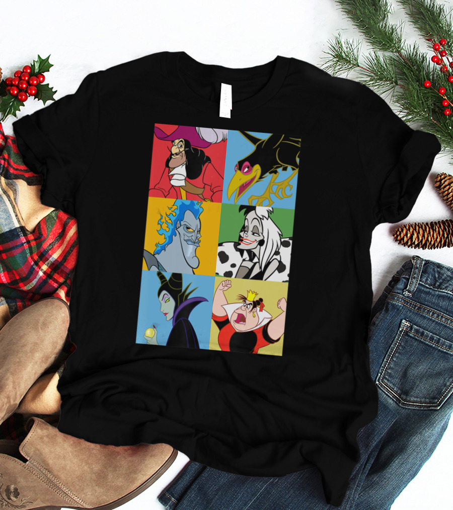 Disney Villains Captain Hook Cruella De Vil Maleficent Hades Queen Of Hearts Diablo Crow T-Shirt