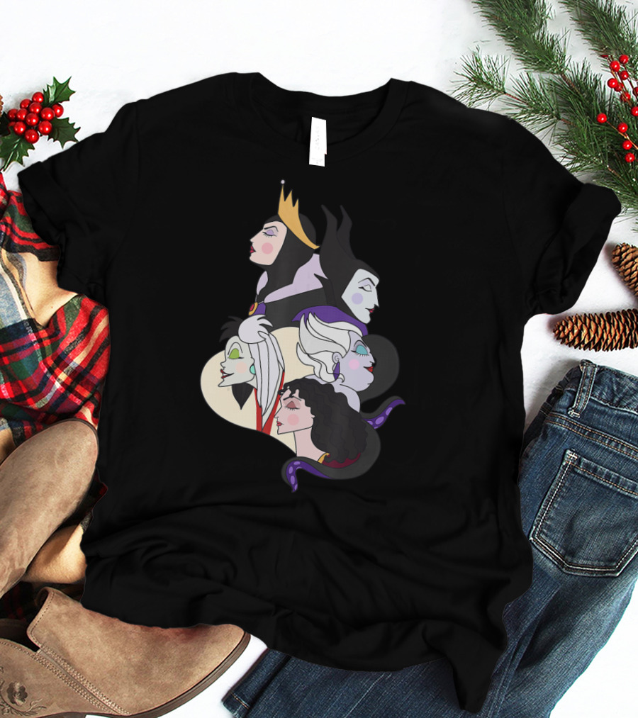 Disney Villains Side Profile Group Shot With Queen And Witch Characters T-Shirt