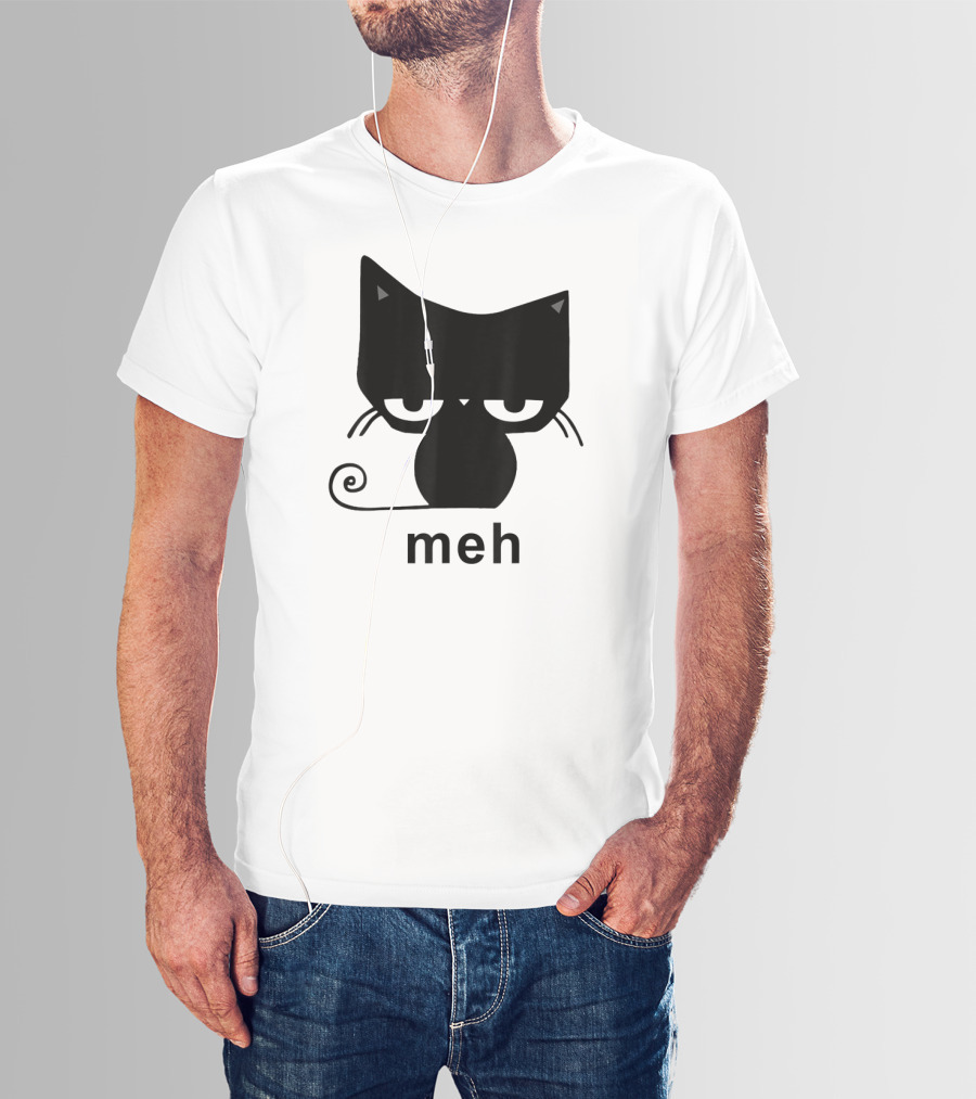 Meh Black Cat Funny For Cat Lovers Lazily Expressive Cat Enthusiast Humor T-Shirt