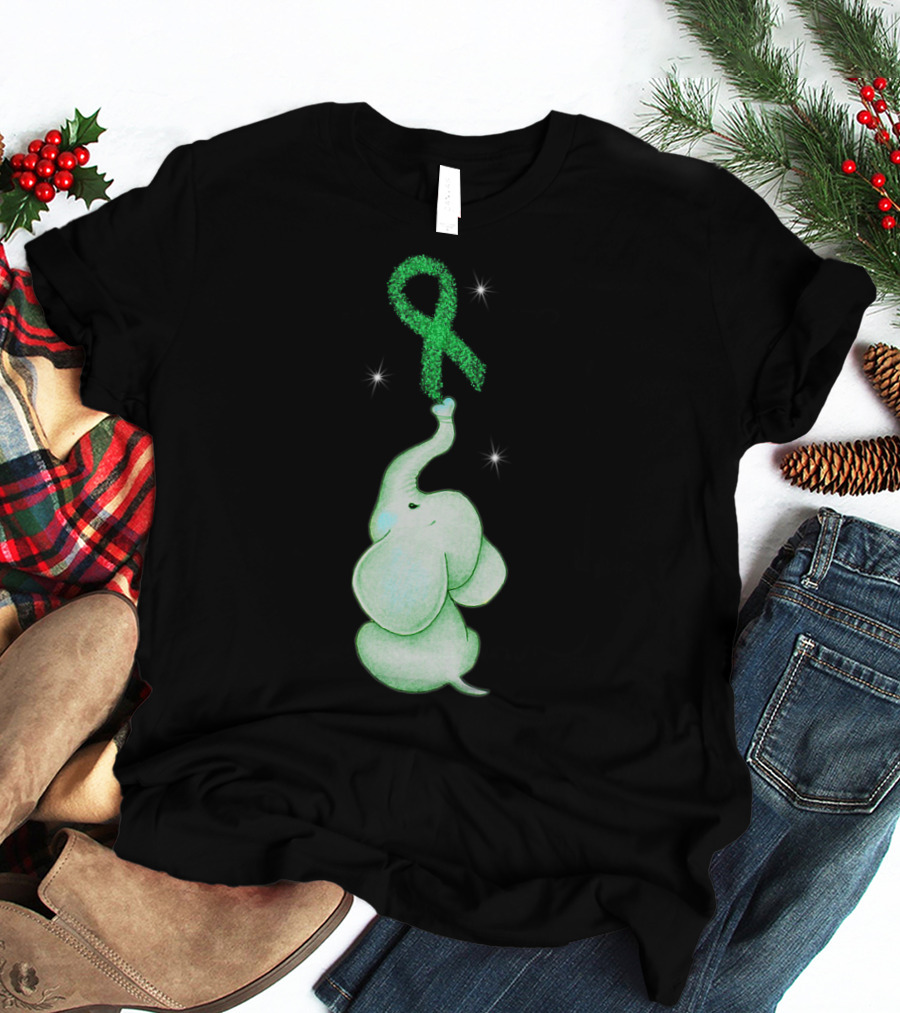 Elephant With Green Ribbon For Cerebral Palsy Awareness T-Shirt